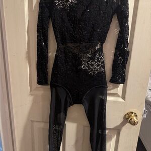Weissman Black Sequin Bodysuit with Sheer Details
